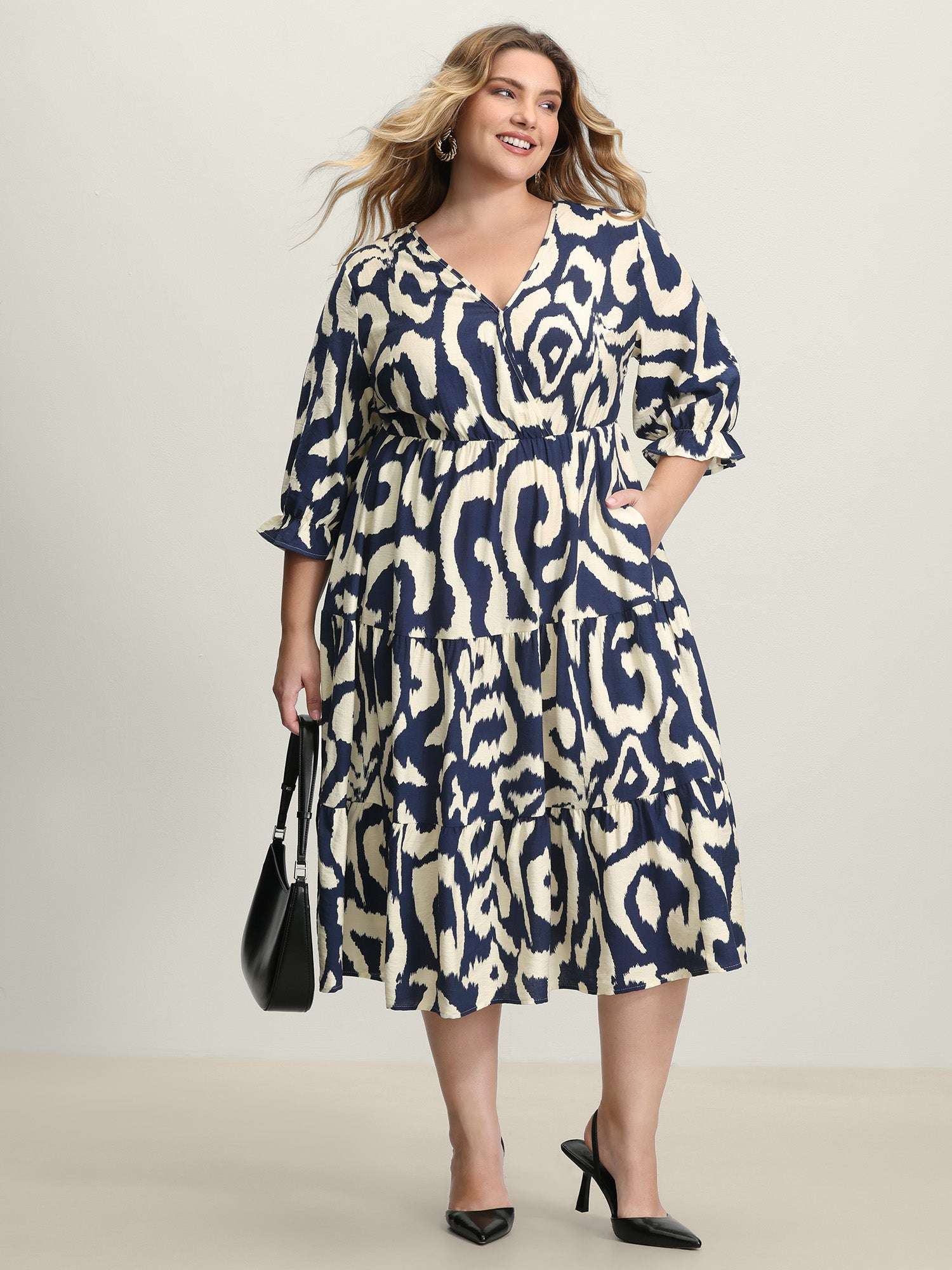 Abstract Print Cinched-Waist Maxi Dress