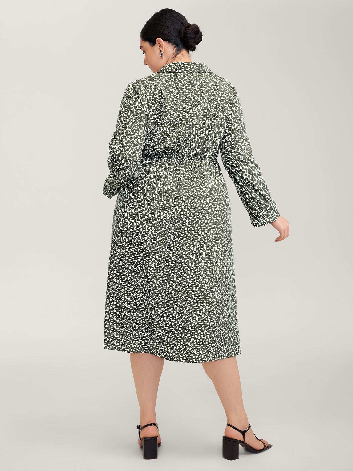 Geometric Print Split Wrap Collar Maxi Dress