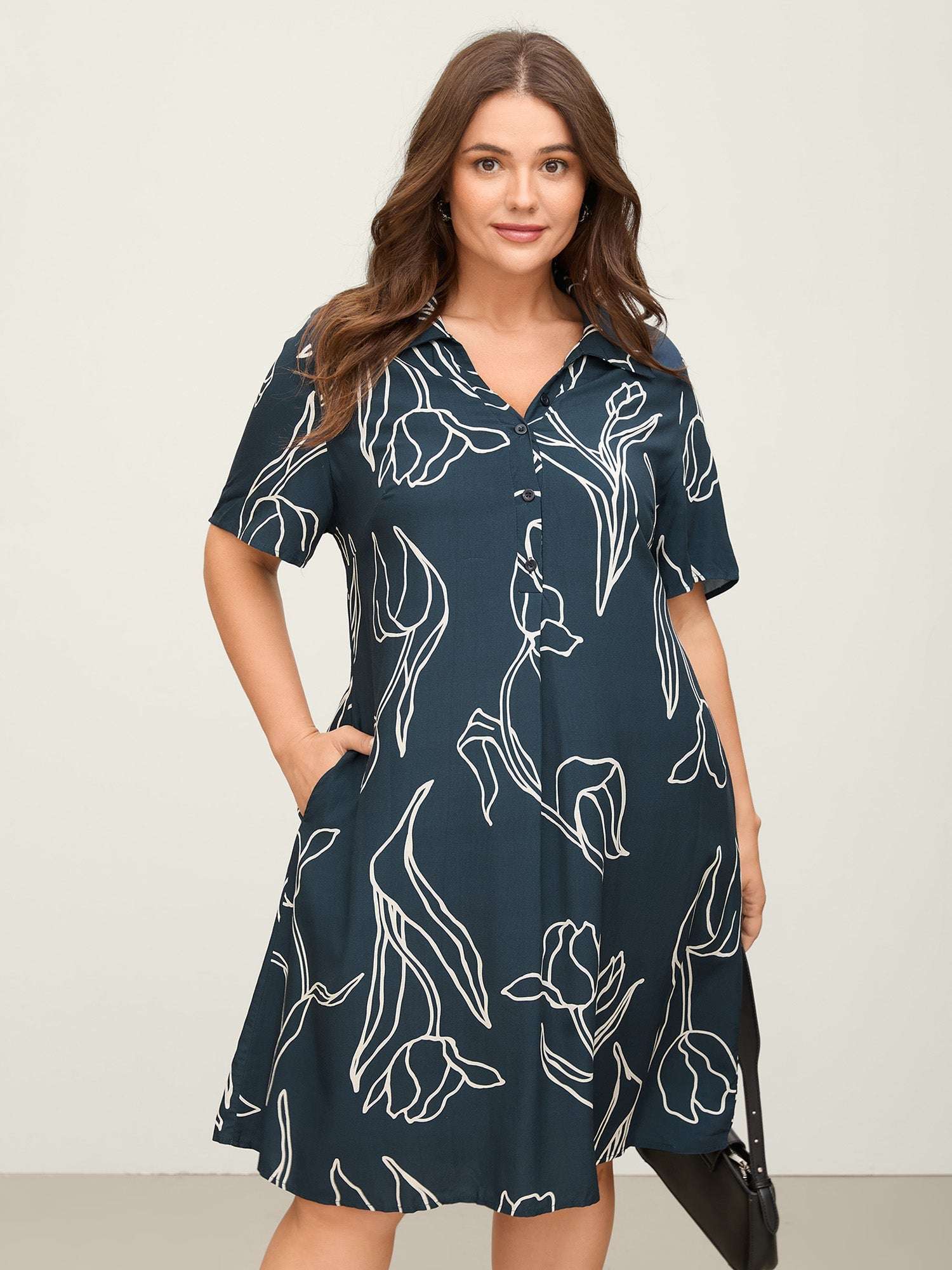 Floral Print Cinched Flared Knee-Length Dress