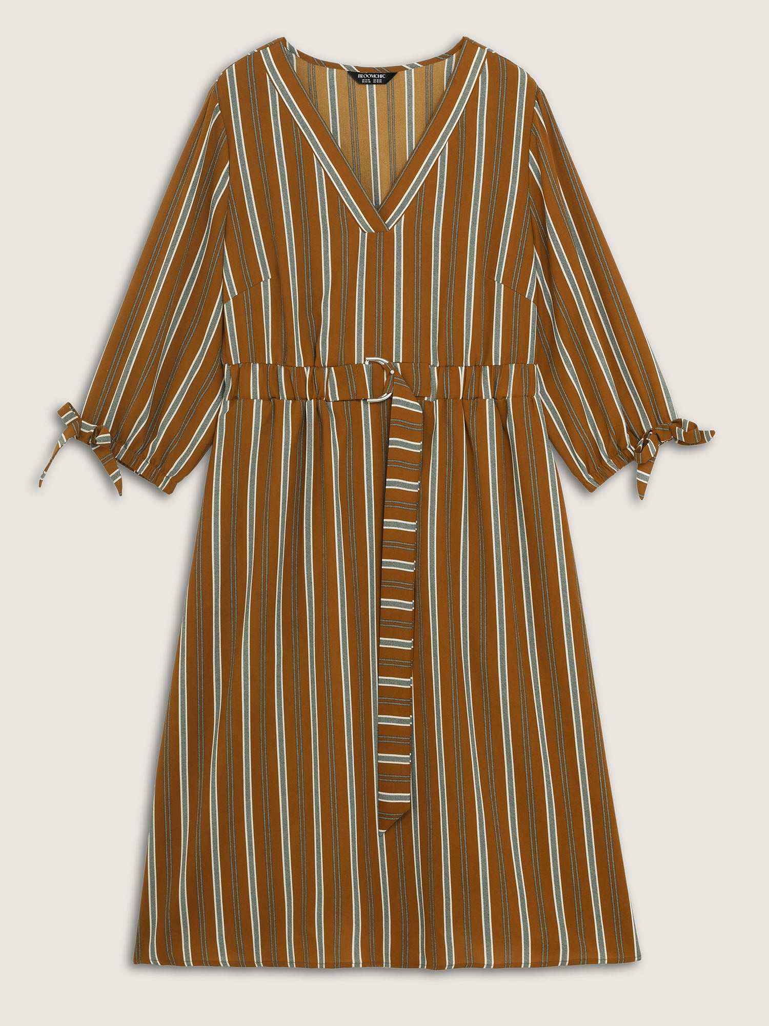 Striped V-Neck Belted Midi Dress