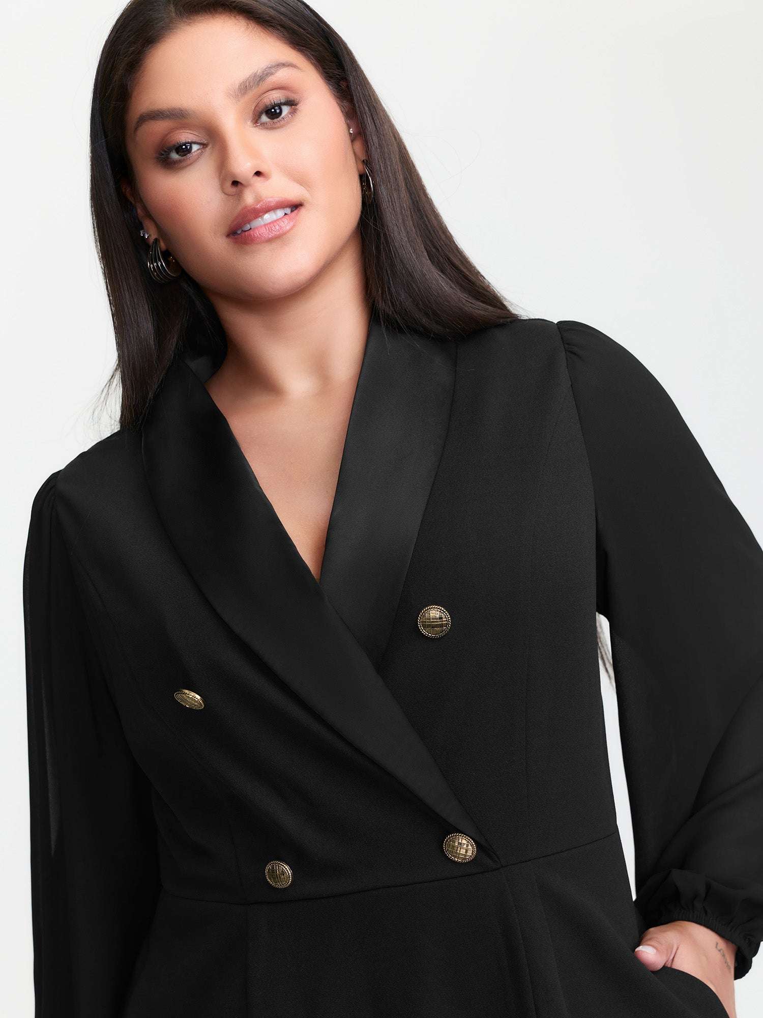 Stretchy Double Button Pockets Blazer Dress