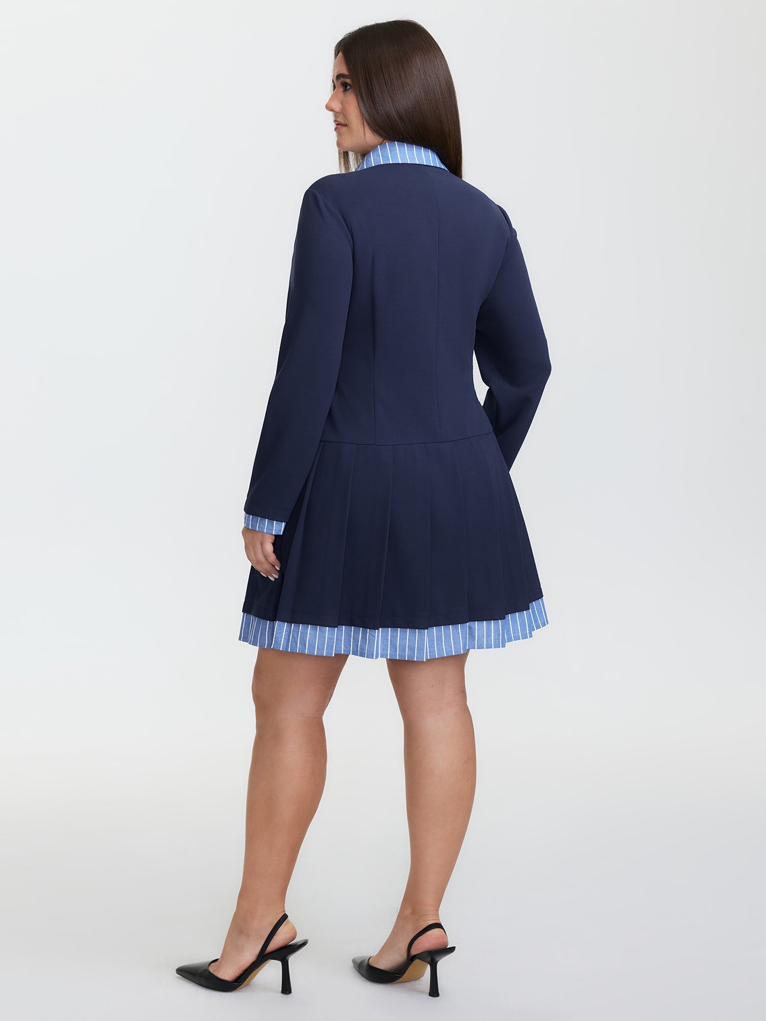 Layered Waist-Defining Pleated Knee-Length Dress