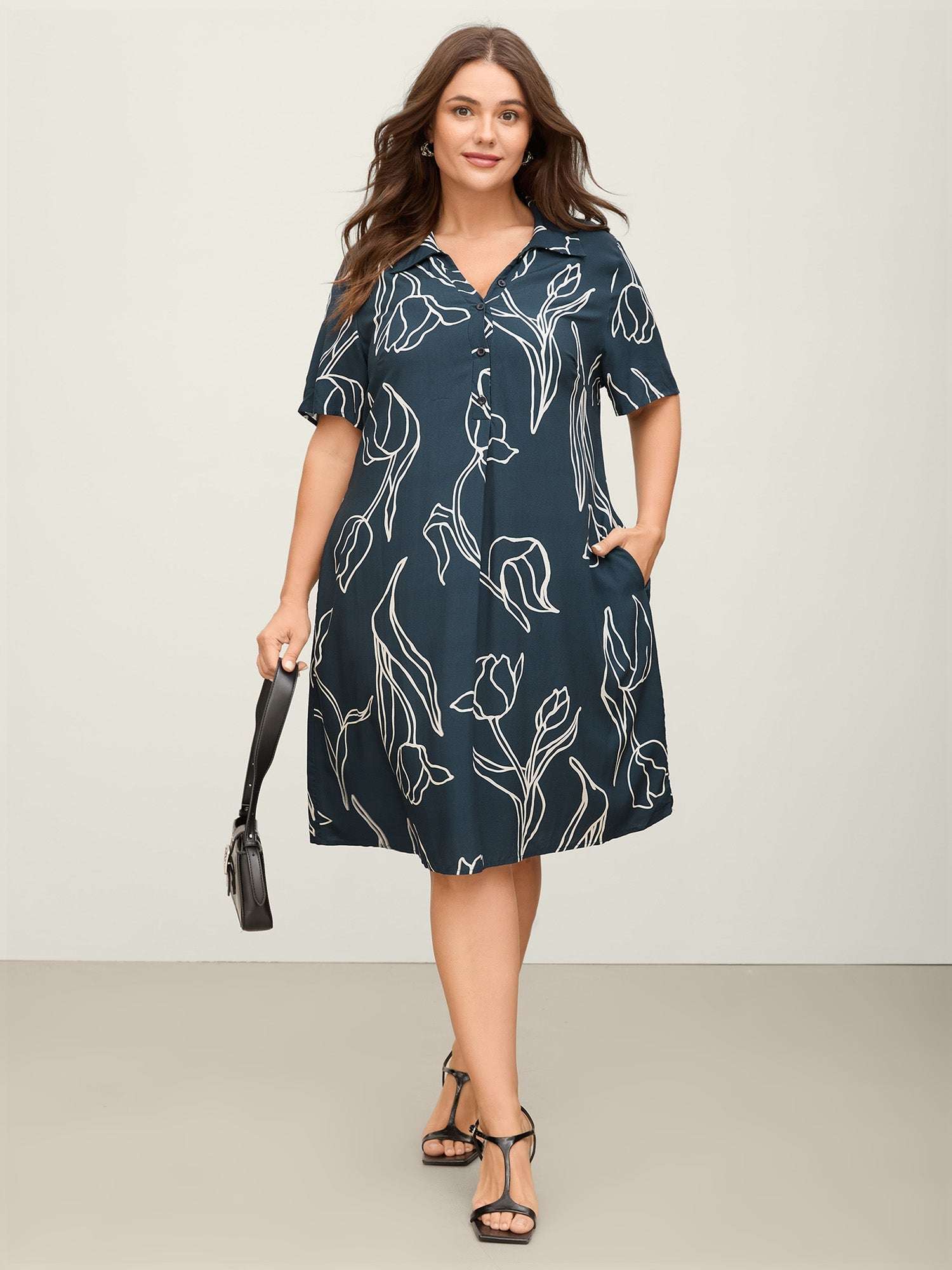 Floral Print Cinched Flared Knee-Length Dress