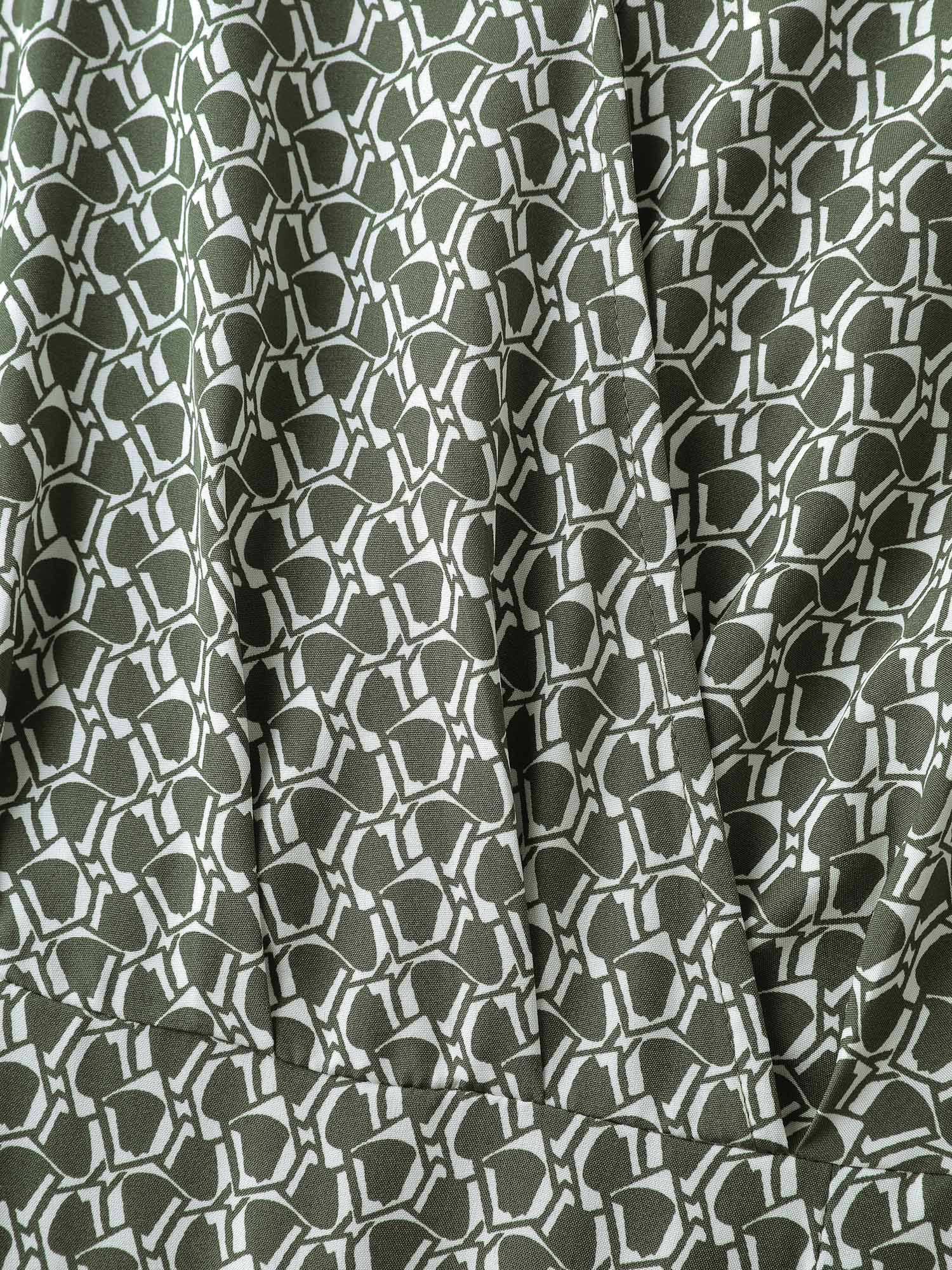 Geometric Print Split Wrap Collar Maxi Dress