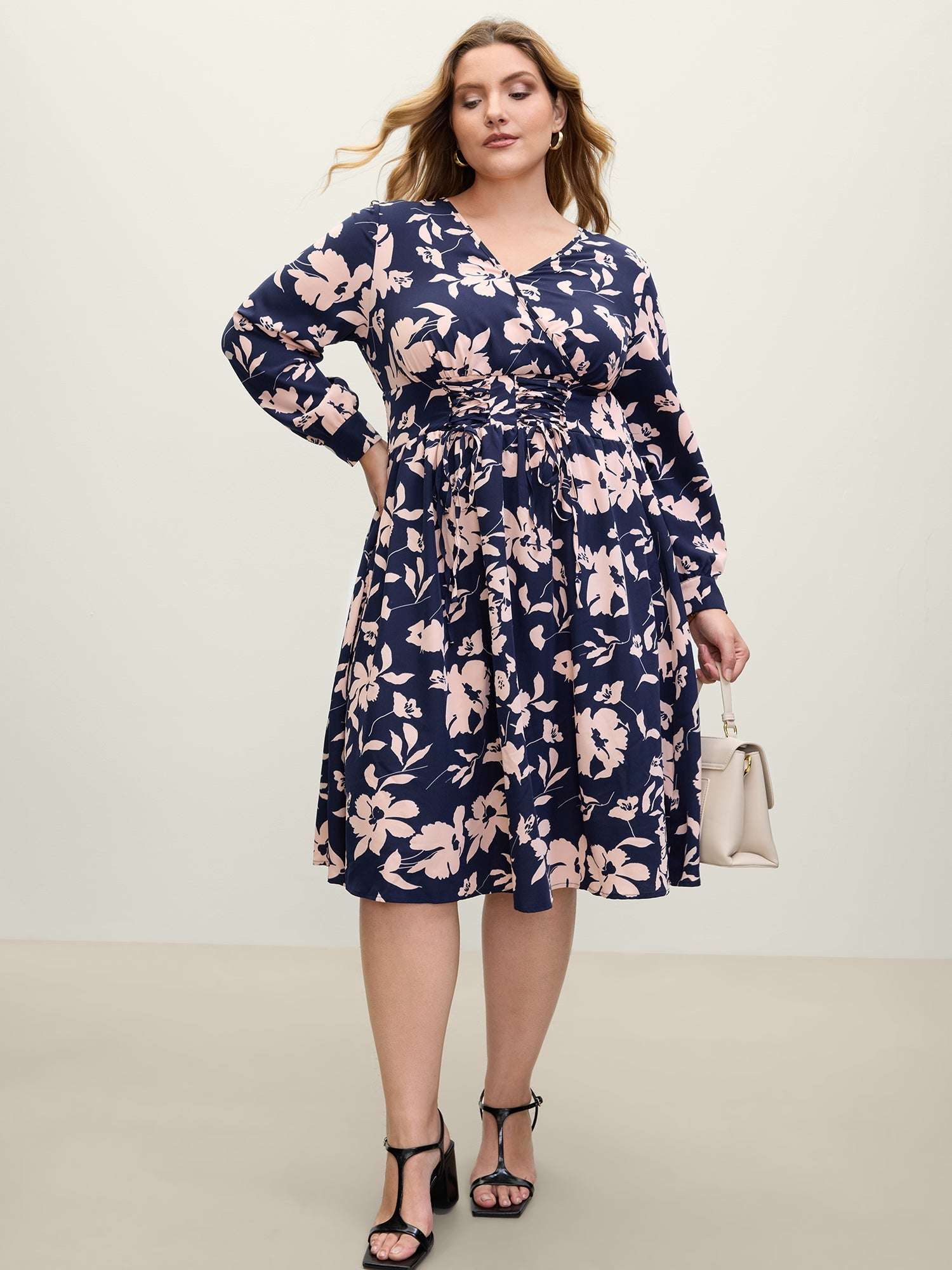 Floral Print Cross-Straps Shirred Midi Dress