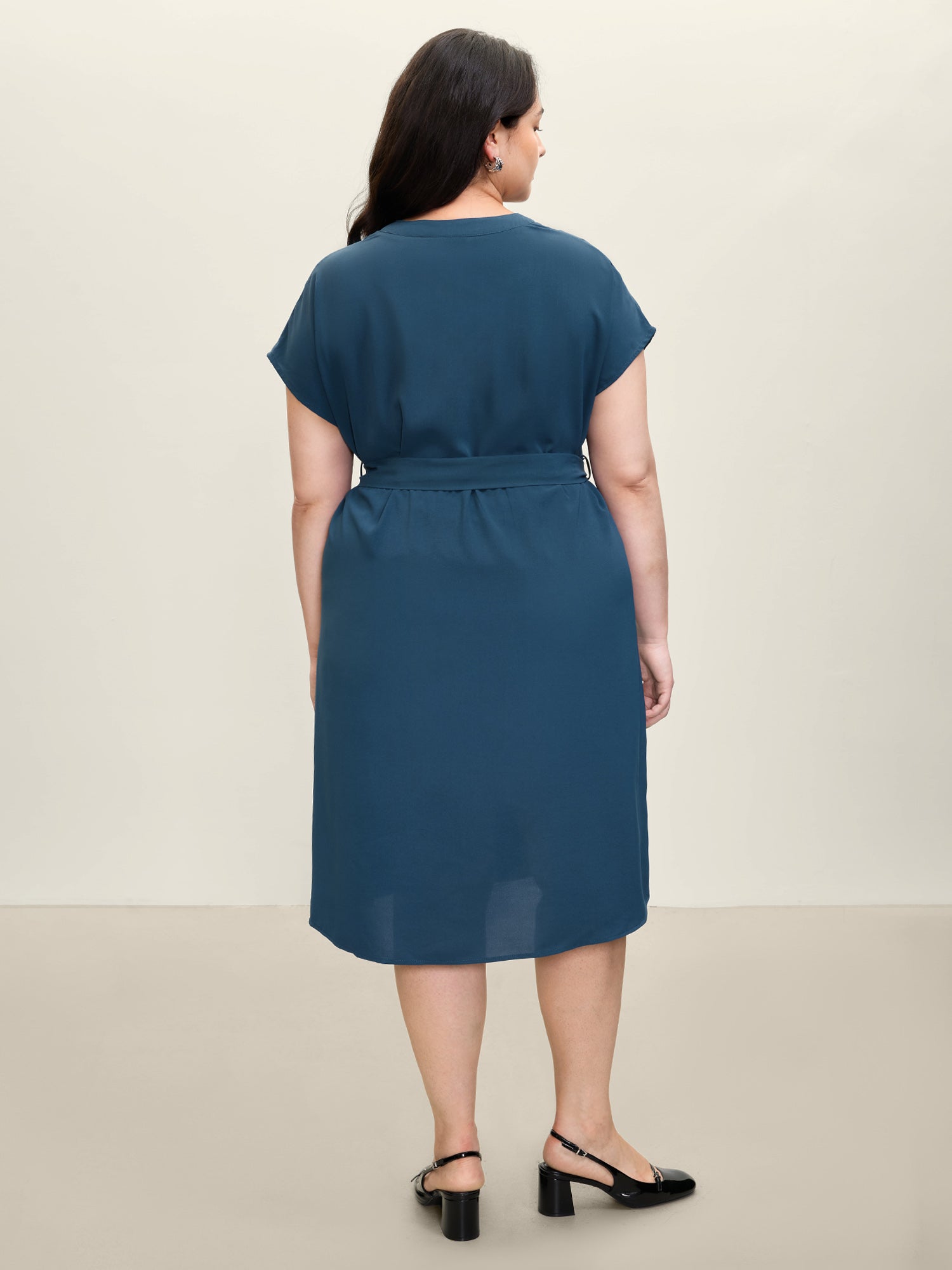 Wrap Style Button Detail Belted Midi Dress