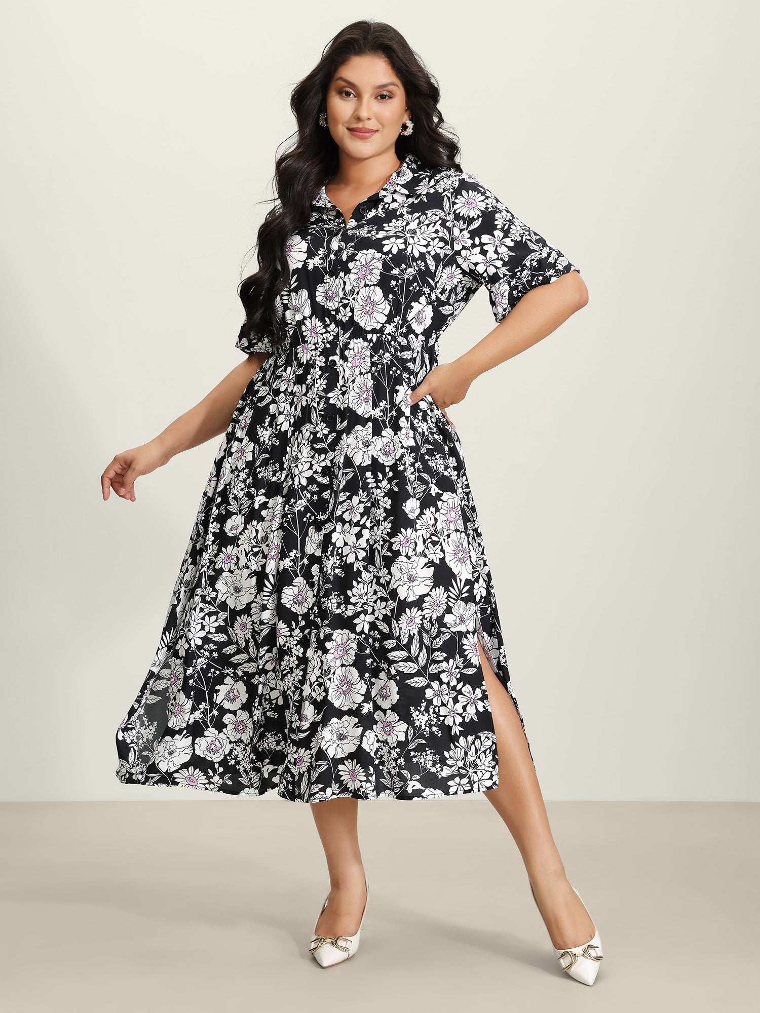 Rayon Floral Print Placket Maxi Dress