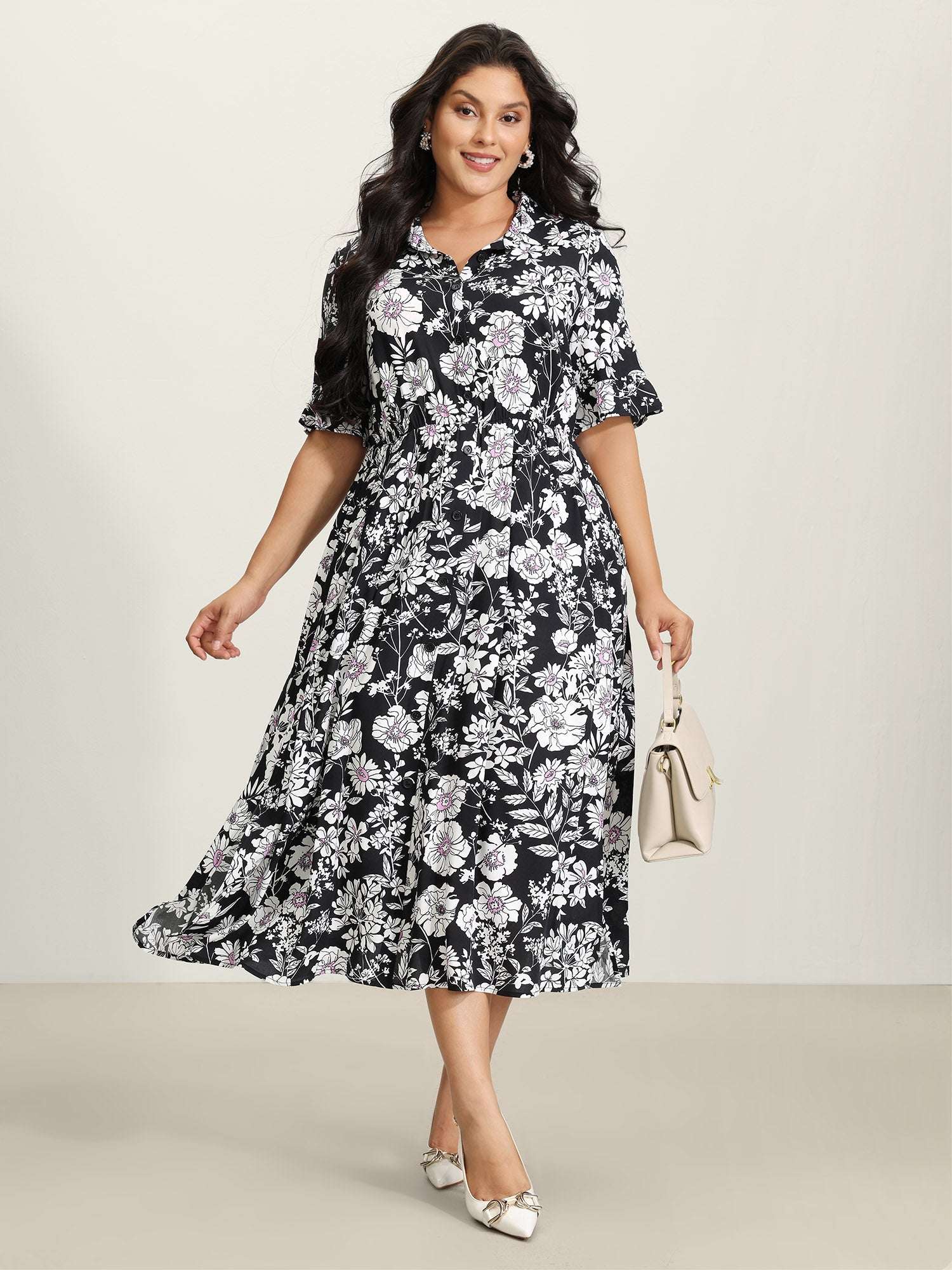 Rayon Floral Print Placket Maxi Dress