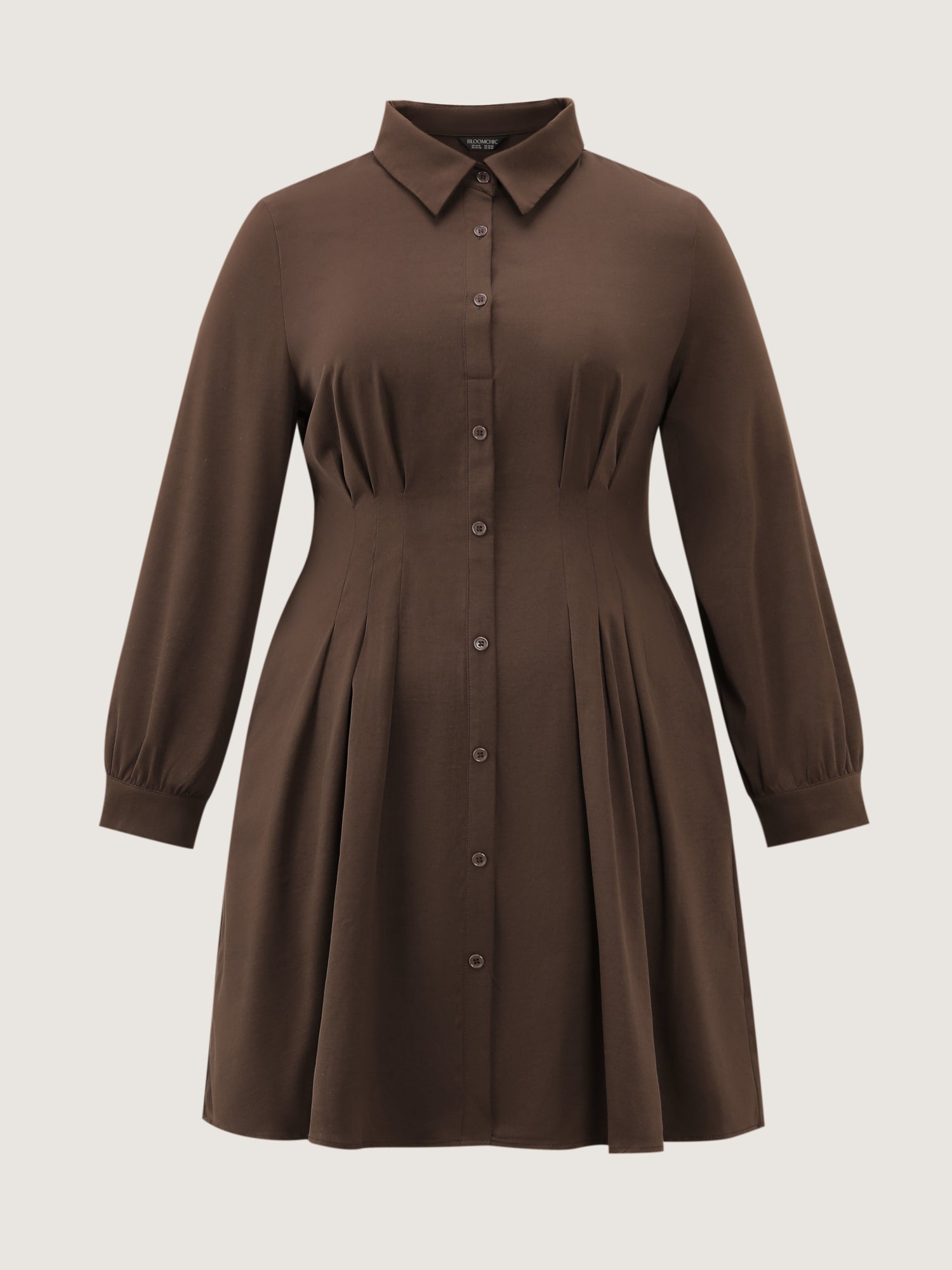 Plicated Cinched-Waist Shirt Midi Dress