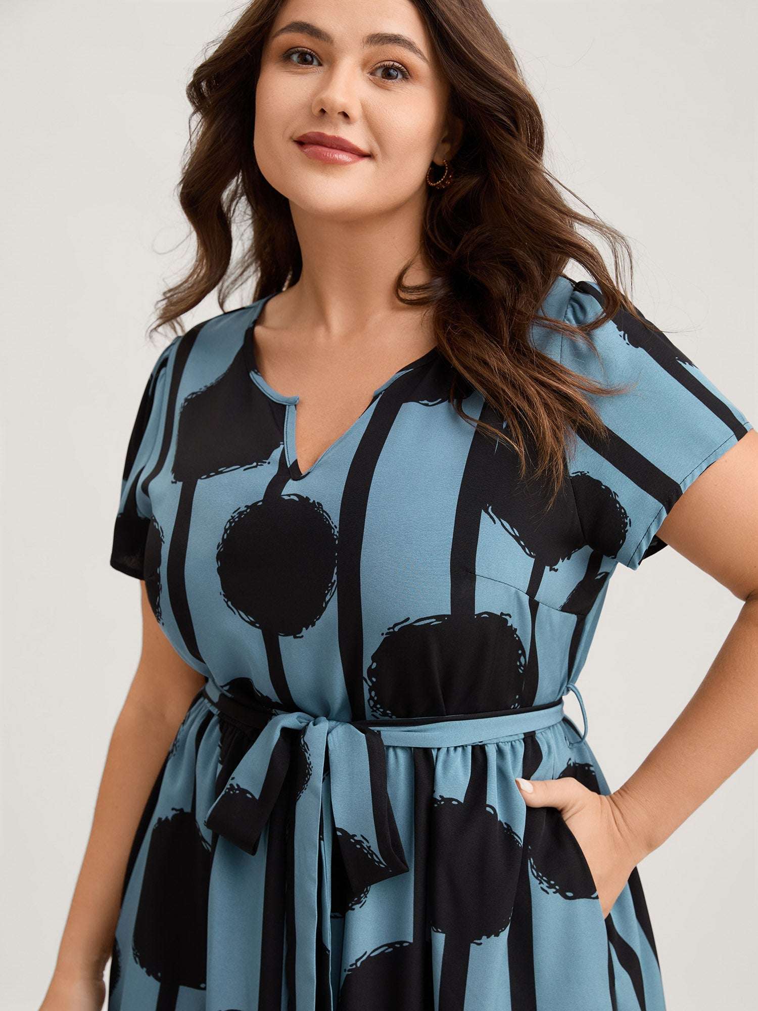 Polka Stripes Waist-Tie Midi Dress