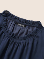 Plain Sleeveless Frill Trim Pocket Belted Mock Neck Dress