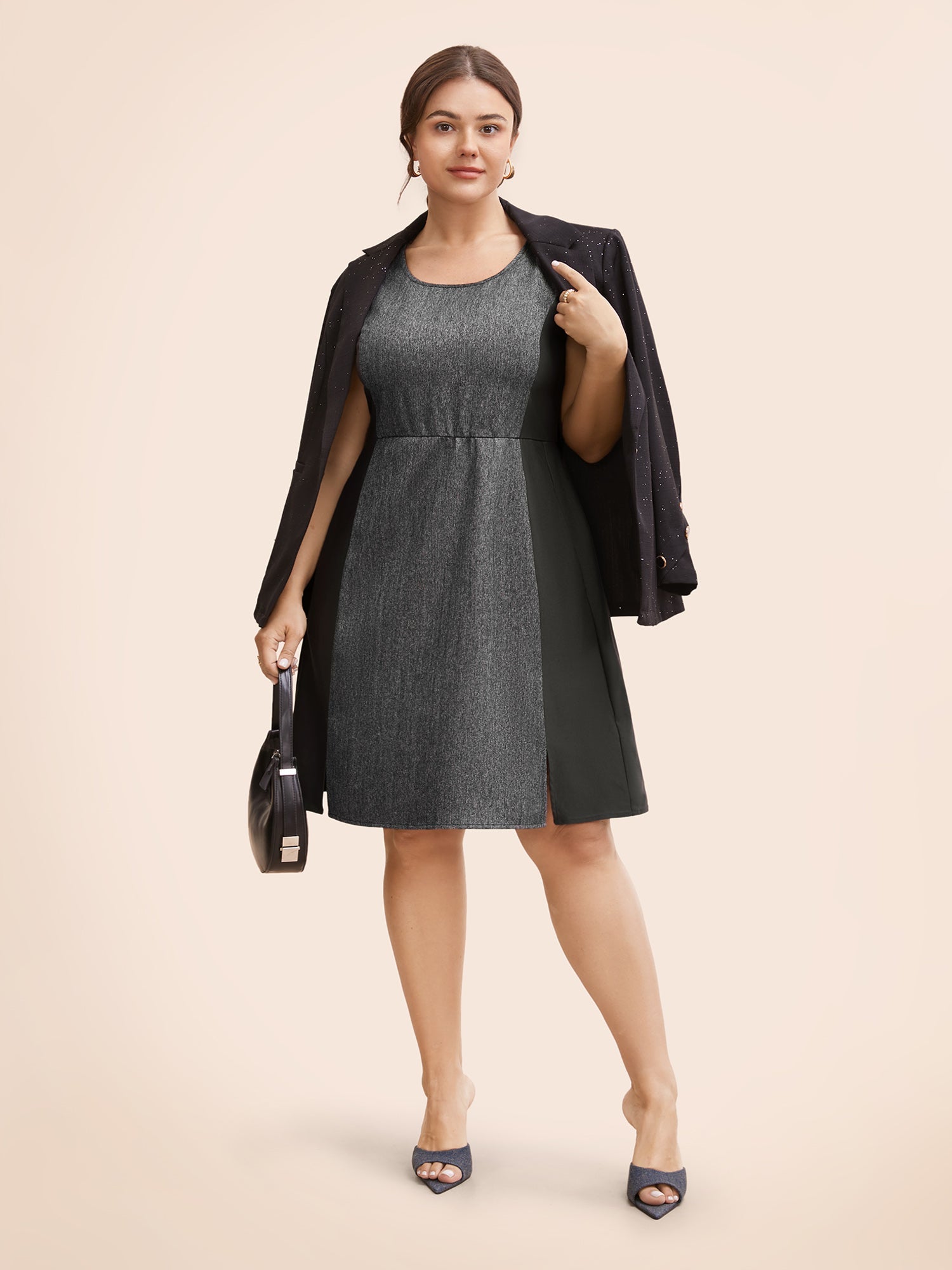 Stretch Woven Seamed Fiited Midi Dress