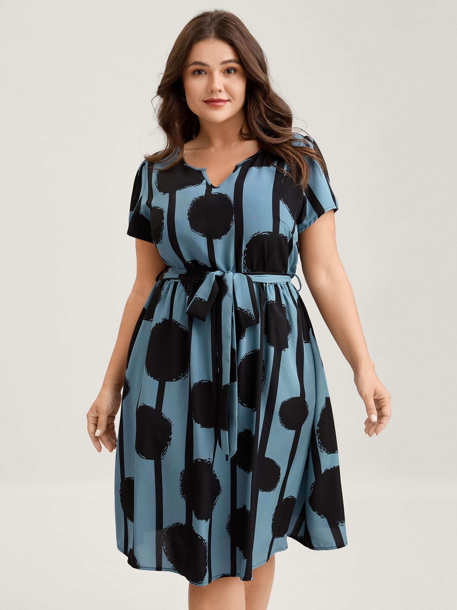 Polka Stripes Waist-Tie Midi Dress