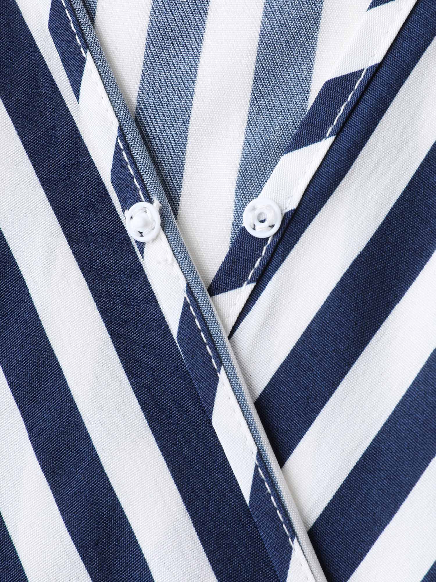 Irregular Stripes High-Waist Pockets Midi Dress