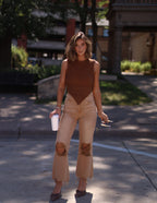 Brown Crop Flare Denim