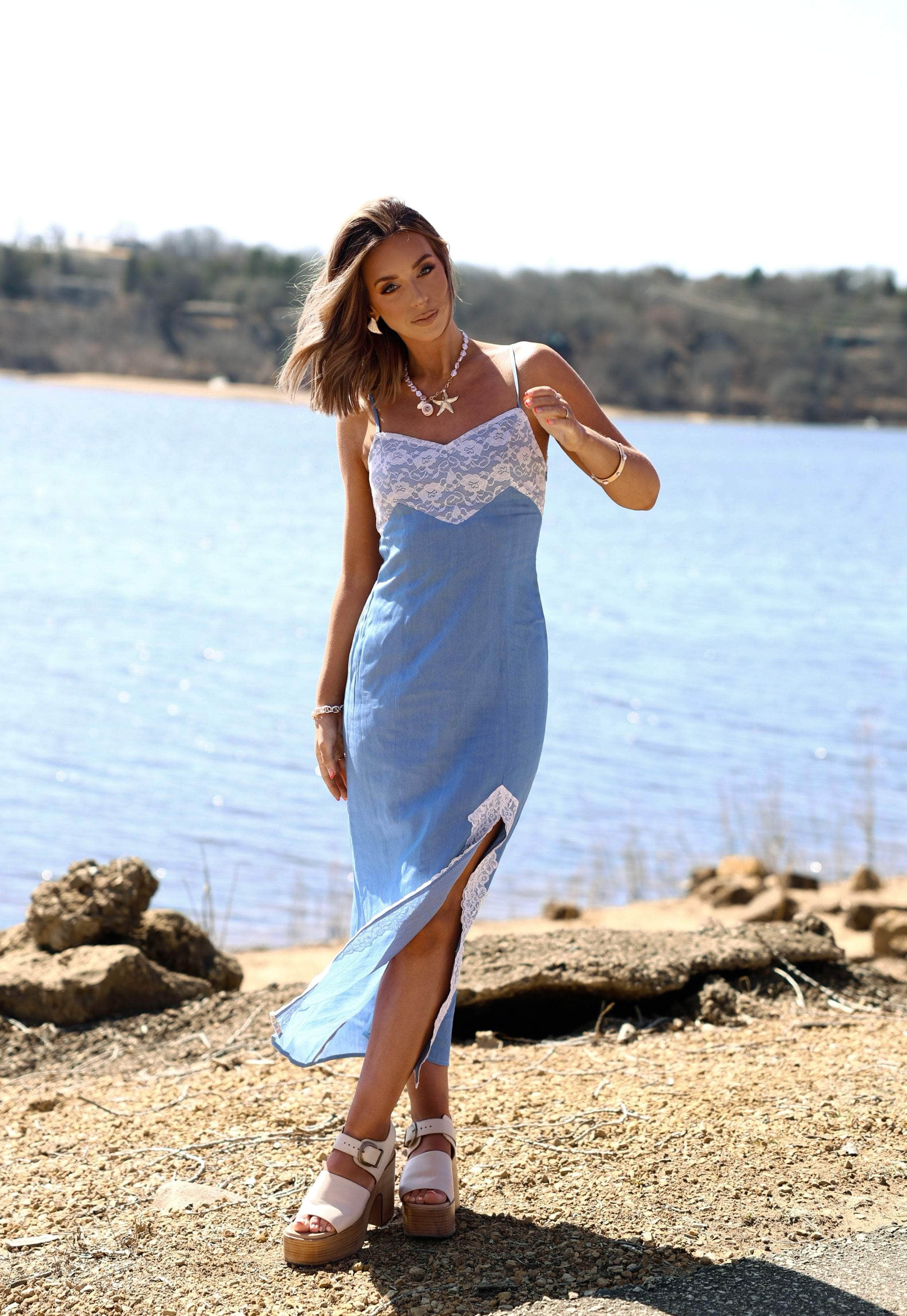 Chambray Lace Midi Dress